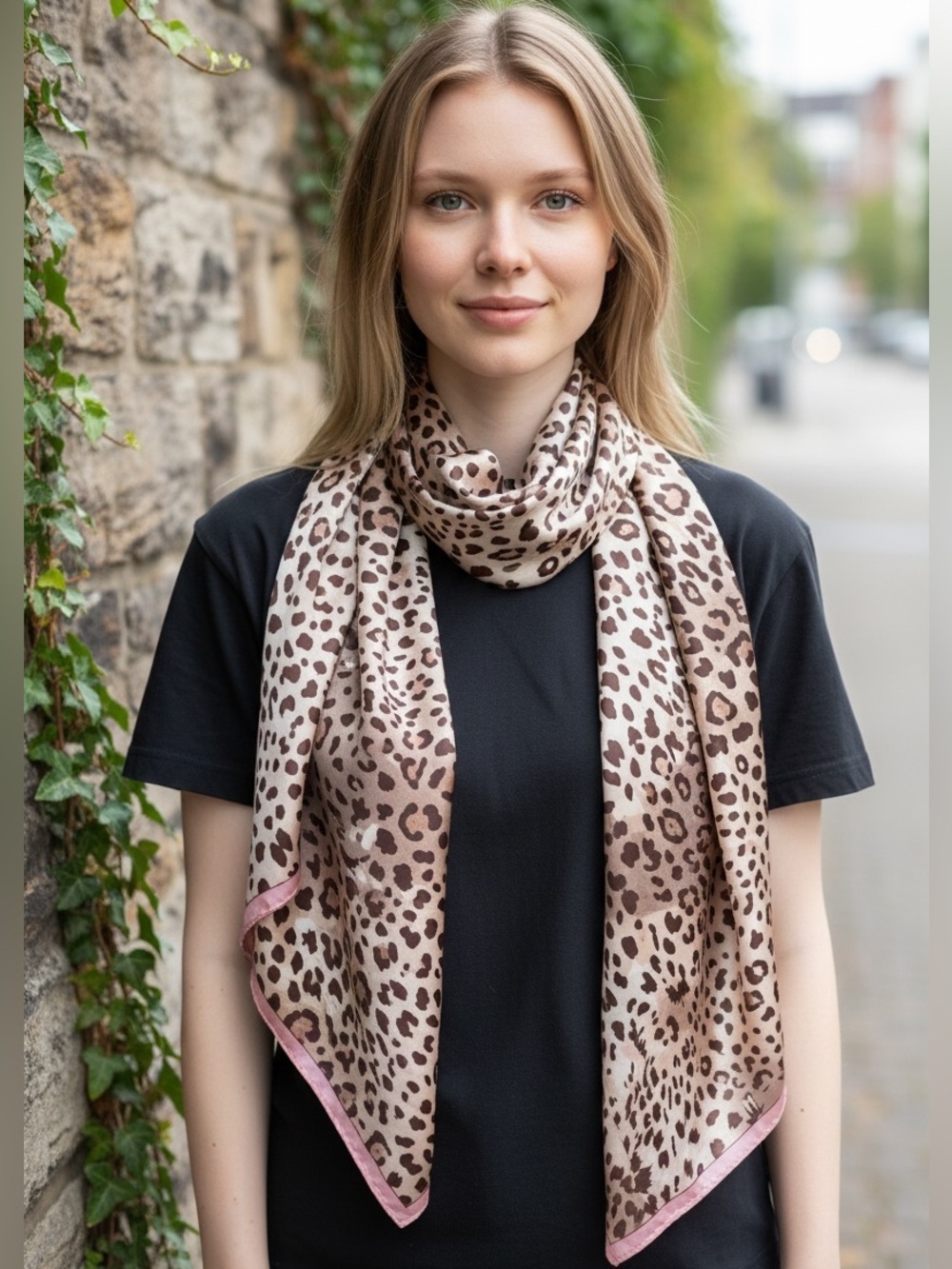Charter Club Silk Pink/ Brown Leopard Print Scarf